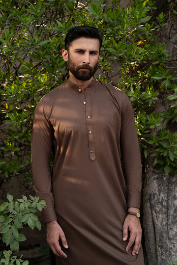 Pecan Brown Egyptian Cotton Shalwar Kameez